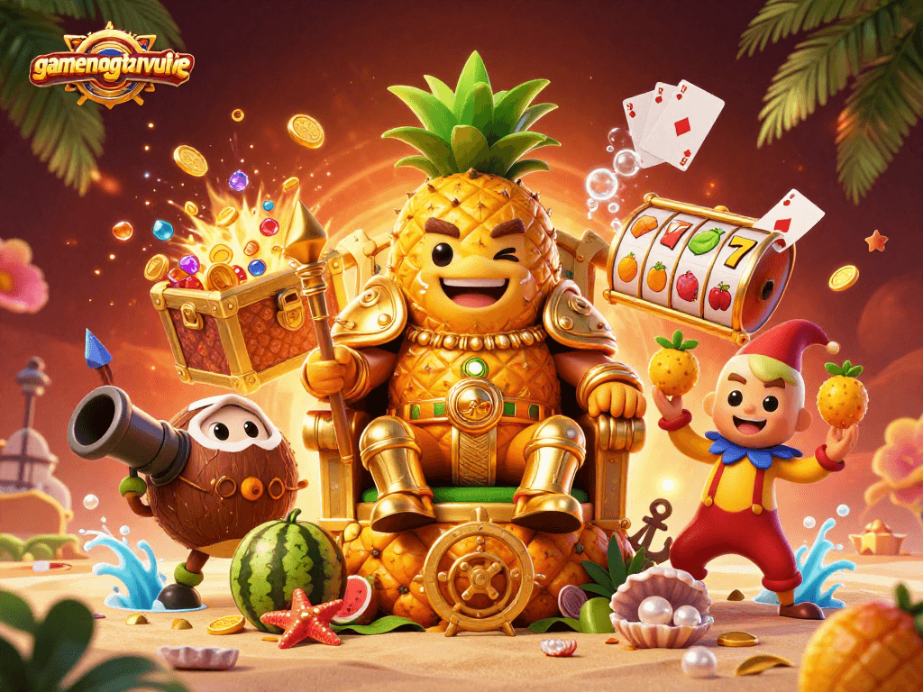 Experience exciting gaming at gamenongtraivuive with a vibrant 3D casino scene featuring slots.