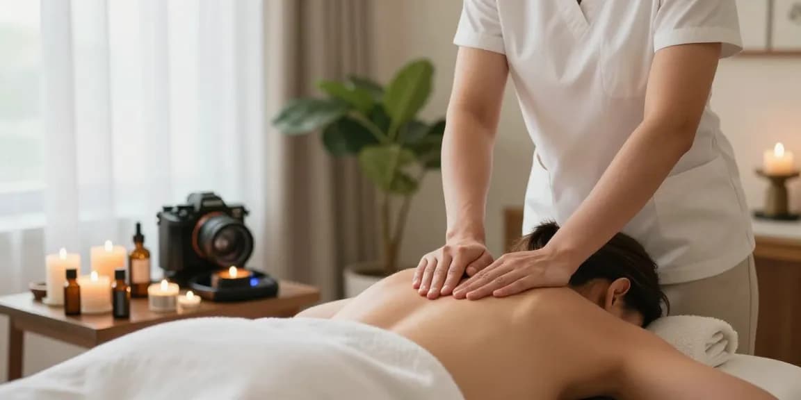 마사지 치료 중인 고객과 전문 마사지사, 편안하고 아늑한 스파 환경