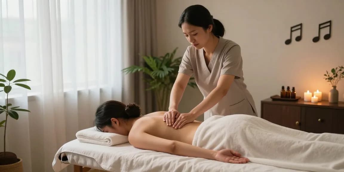 마사지 전문 룸에서의 편안한 스웨디시 마사지 장면