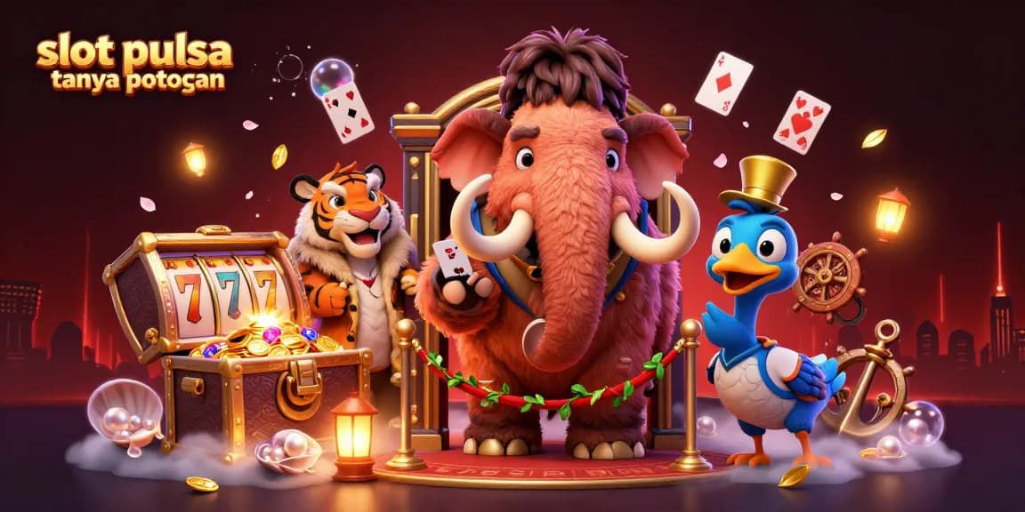 Permainan slot pulsa tanpa potongan dengan bouncer mamut wol, tamu VIP harimau, dan doorman dodo yang penuh warna.