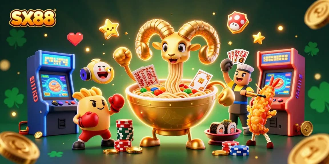 SX88 engages players with dynamic characters in a vibrant casino-themed digital illustration.