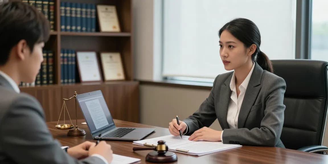 Professional legal consultation highlighting inquiry in a modern law office setting.
