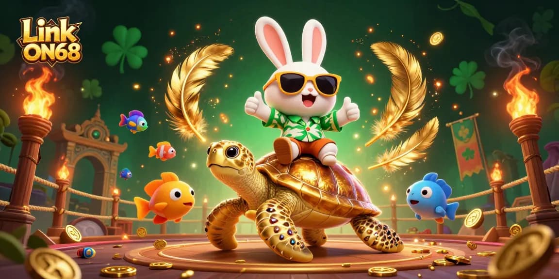 Experience the thrill of Link ON68 with a vibrant 3D scene featuring lucky rabbit and golden sea turtle.