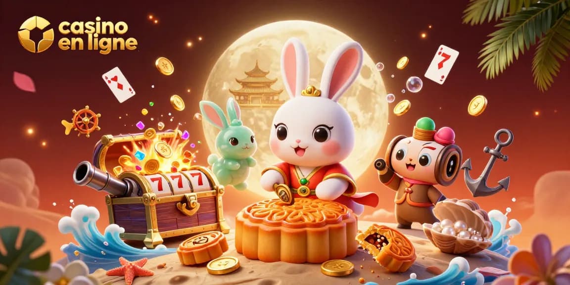 Jouer au casino en ligne avec un lapin lunaire et des jetons de poker dans un décor féerique.