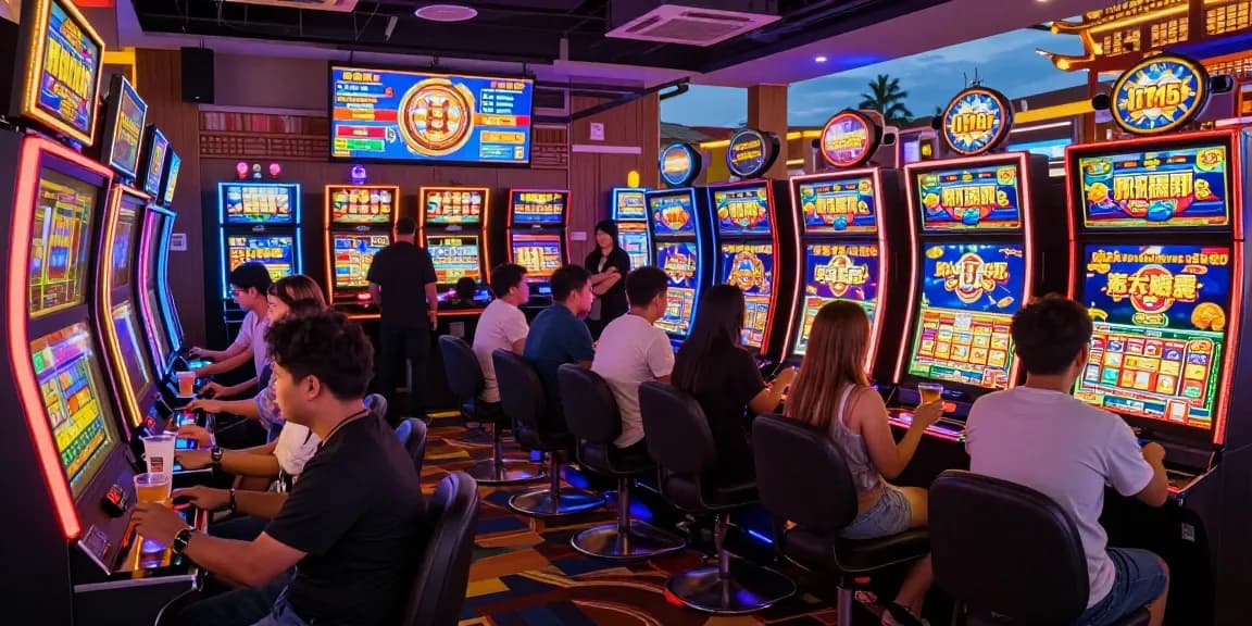 Exciting slot luar negeri gaming scene with vibrant players celebrating wins.