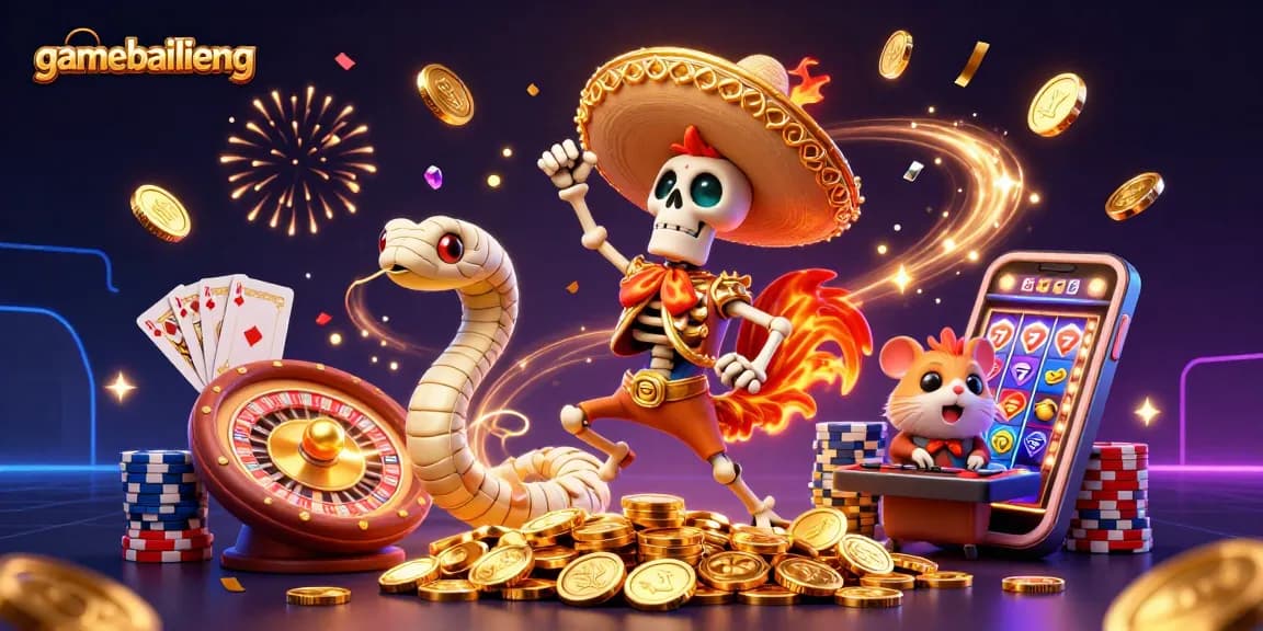 Win big at gamebailieng with a dazzling 3D casino illustration showcasing vibrant characters and exciting game elements.