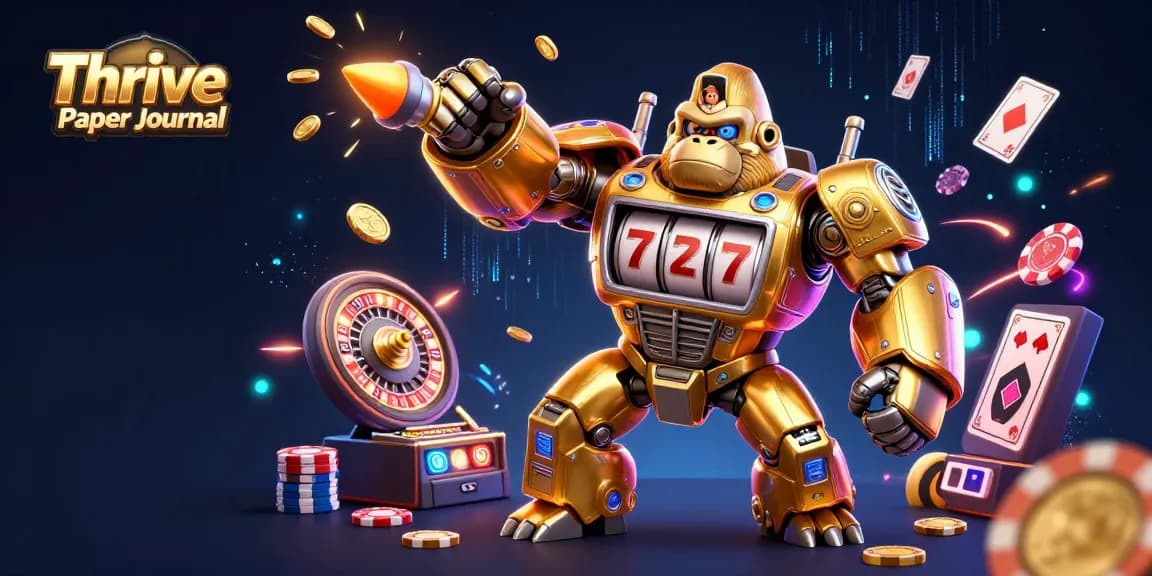 Engaging Thrive Paper Journal casino art highlights slots, poker, and neon energy in action.