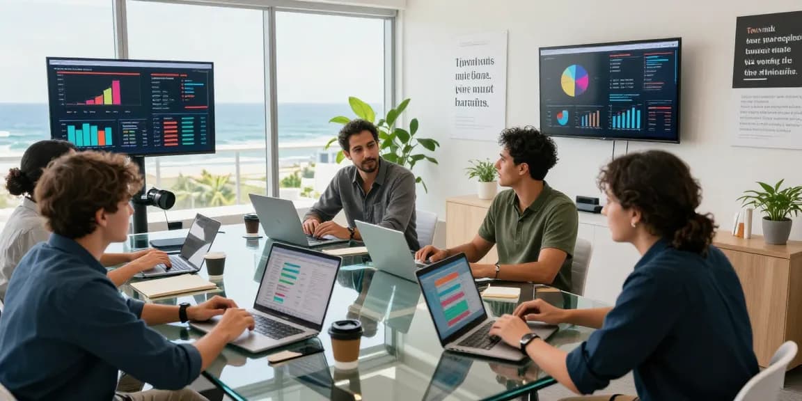 Experienced professionals collaborating at a marketing agency Gold Coast using strategic tools and insights