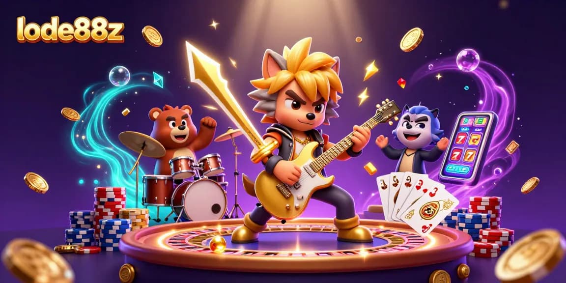 Experience electrifying moments in lode88z with dynamic casino action from a rock star wolf and drummer bear.