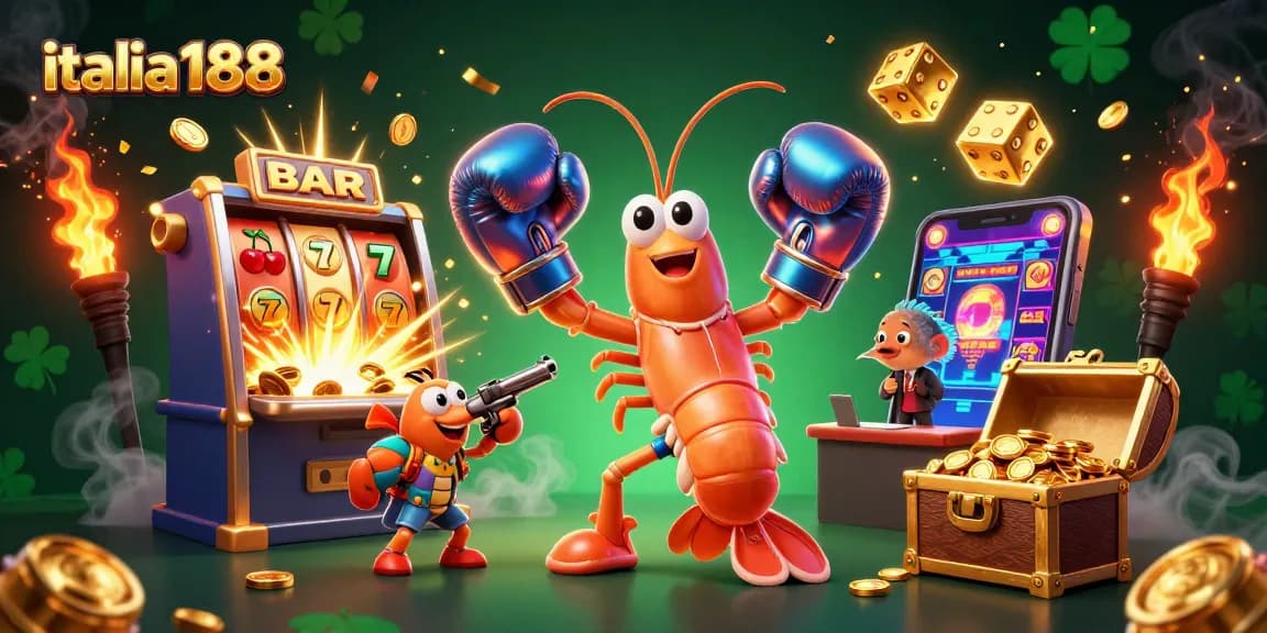 Mainkan slot gacor di italia188 dengan hadiah jackpot melimpah dan simbol keberuntungan terbang di sekitar.