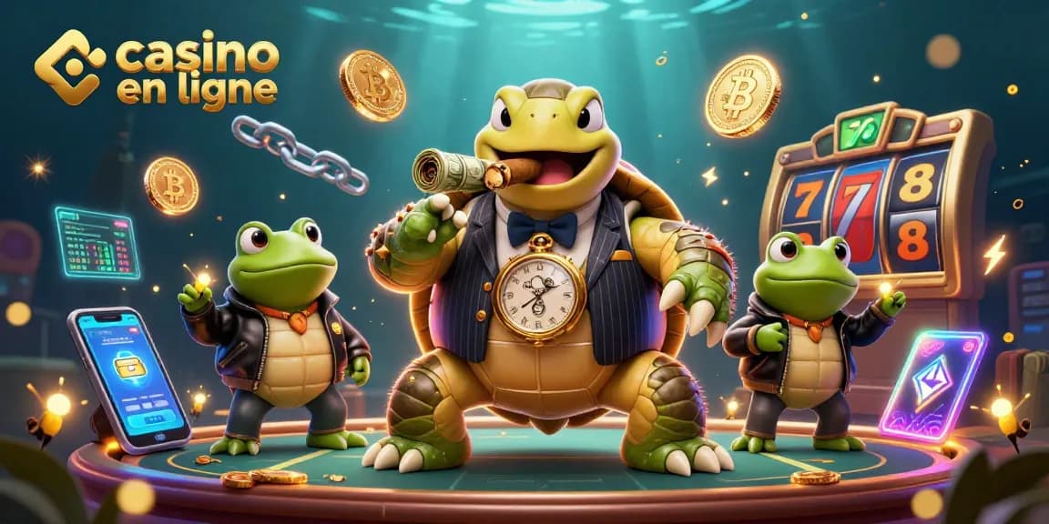 Jouer dans un casino en ligne avec une illustration d'une tortue géante et des éléments de jeu captivants.