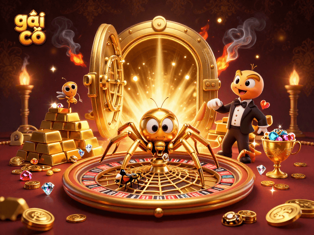 Hình ảnh gái gọi đặt cược tại sòng bạc với bánh roulette và chất liệu vàng lấp lánh.