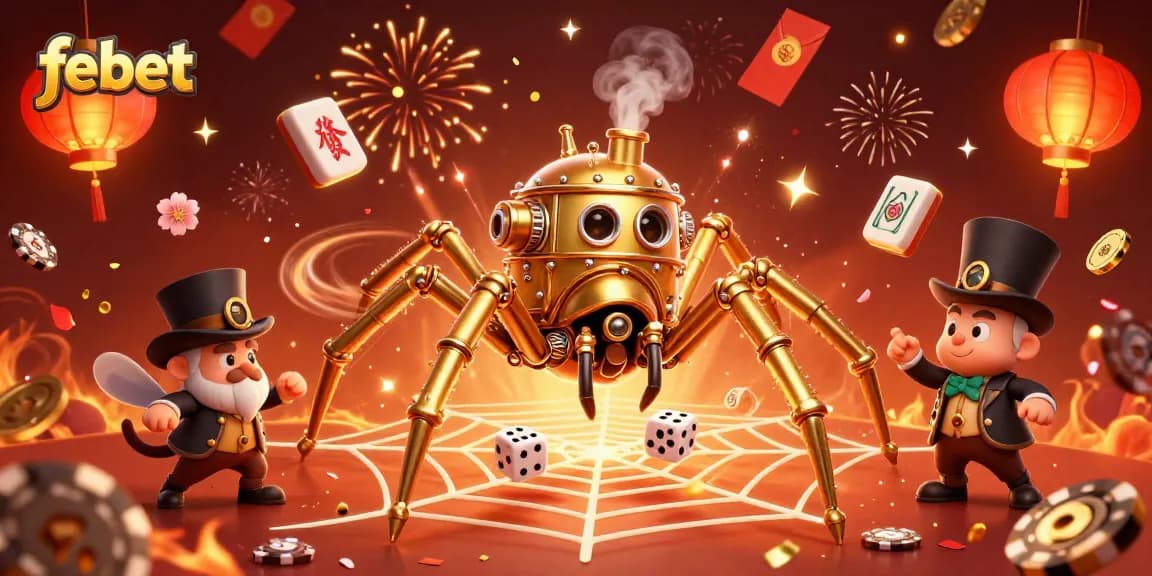 Experience intense gaming at febet with a vibrant 3D illustration showcasing excitement and diversity.