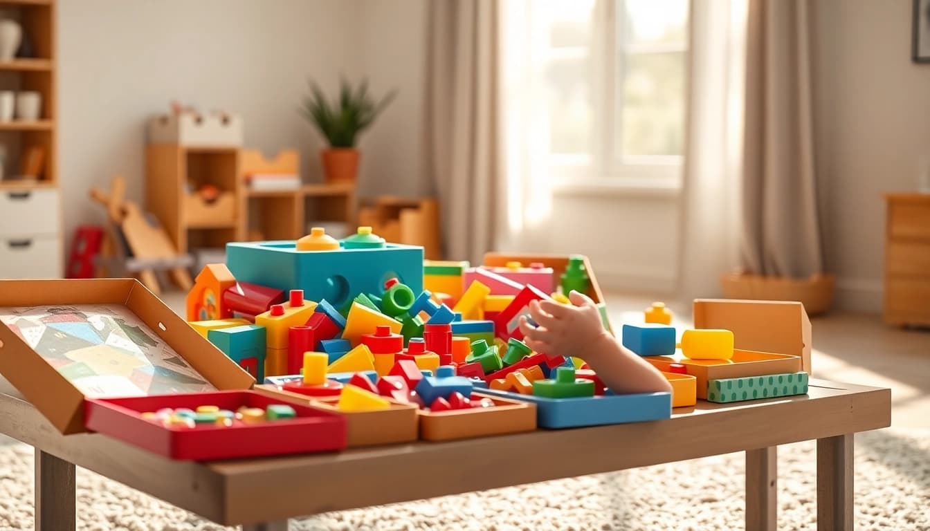 Playful arrangement of screen-free toys for kids; visit the website for top selection ideas.