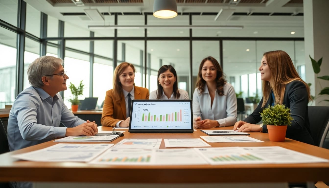 Illustration of change of tenancy business energy discussion in a modern office.