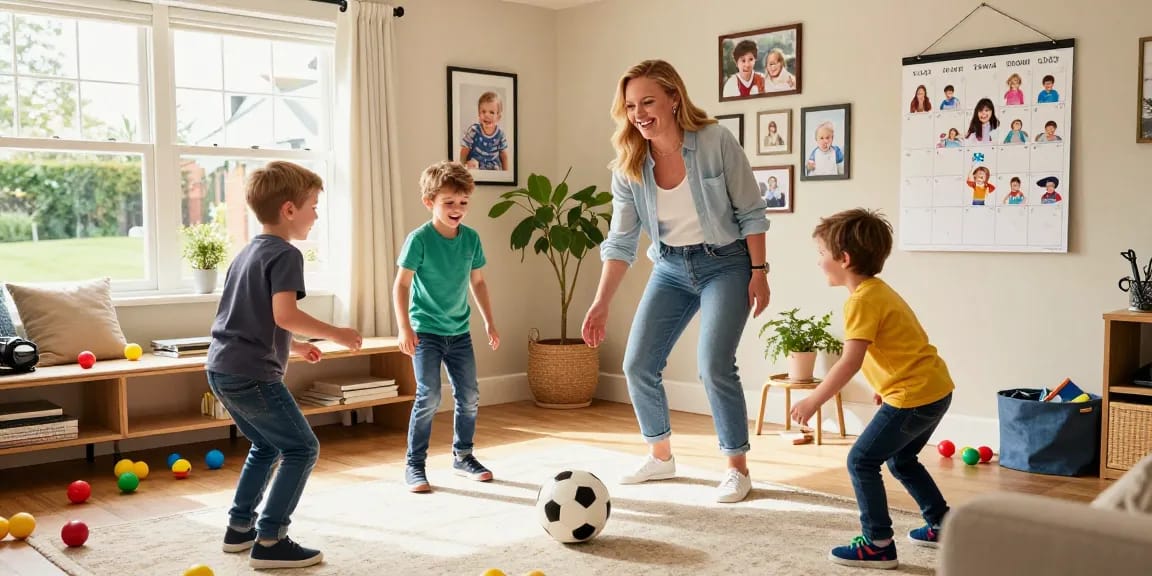 Coleen Rooney engaging with her children in a warm family setting, showcasing the celebrity family spotlight and WAG culture.