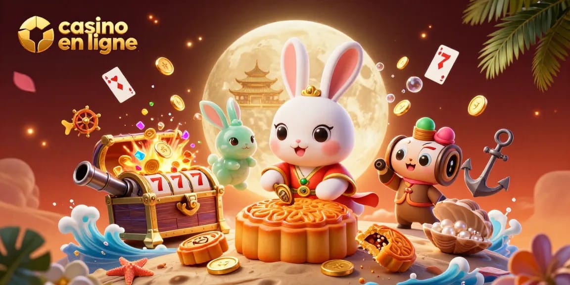 Jouer au casino en ligne avec un lapin lunaire et des jetons de poker dans un décor féerique.