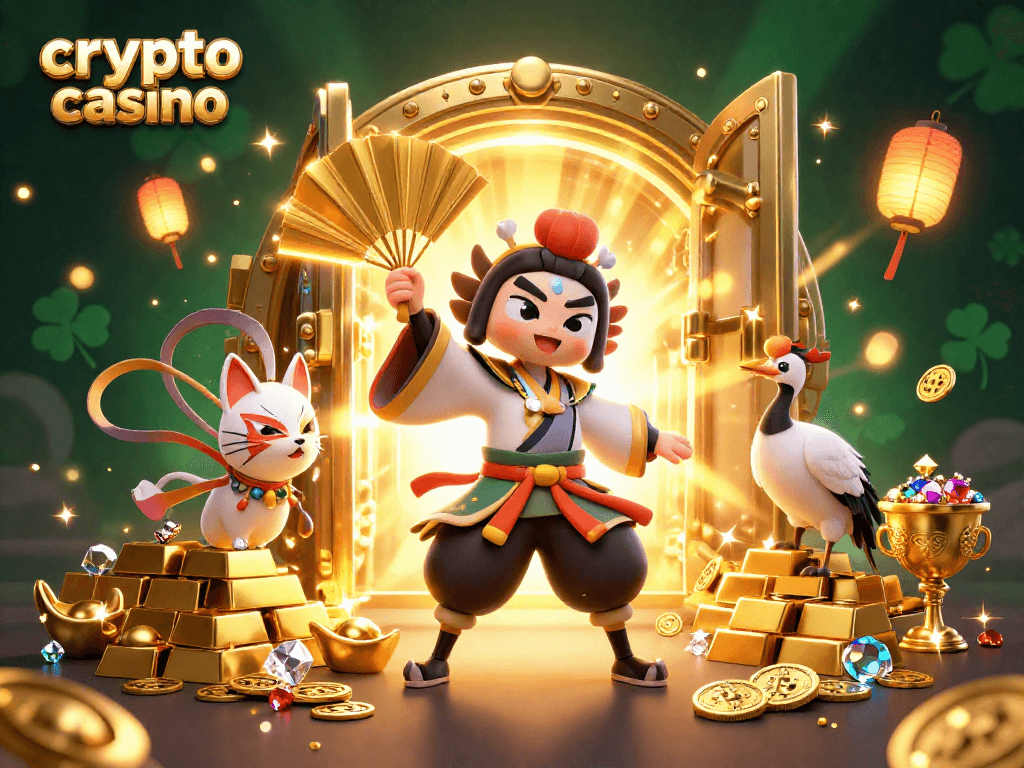 Profitez de l'expérience immersive d'un casino crypto avec un guerrier kabuki et des éléments de blockchain