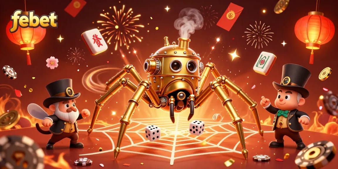 Experience intense gaming at febet with a vibrant 3D illustration showcasing excitement and diversity.