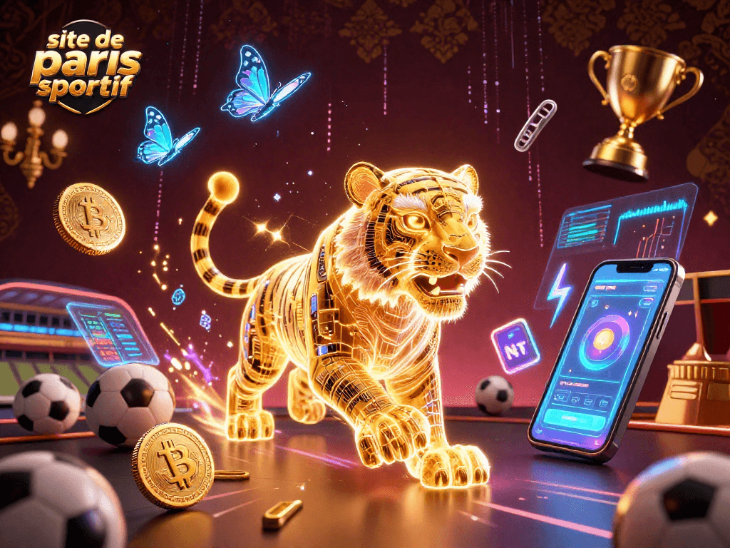 Pariez sur le site de paris sportif avec des éléments de sport et des crypto-monnaies en arrière-plan.