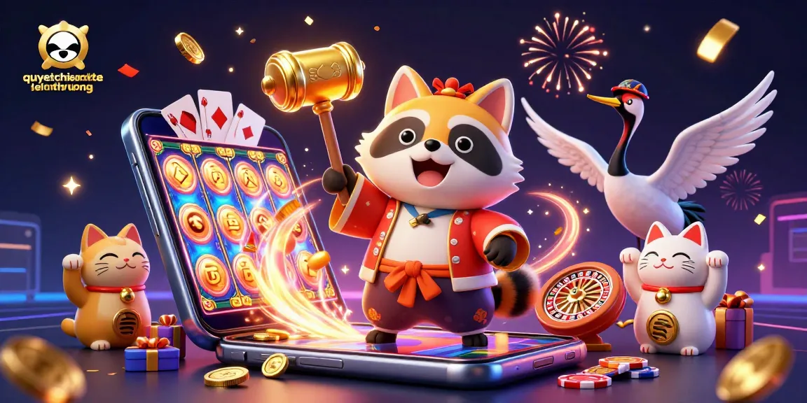Play exciting slots and win with quyetchientienthuong in a vibrant, detailed 3D gaming scene.