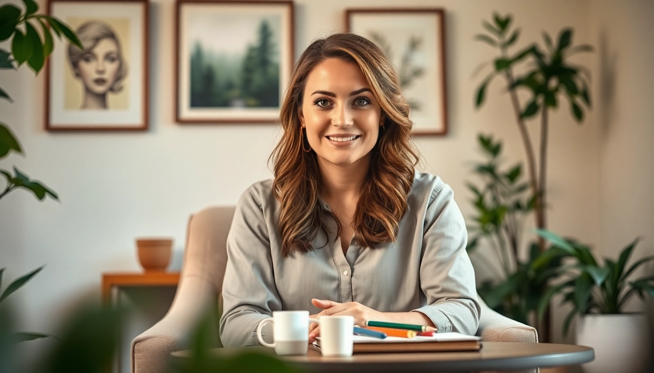 ADHD Therapist guiding clients in a serene office space with calming decor.
