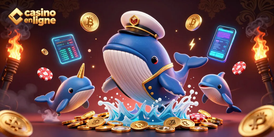 Jouez sur casino en ligne avec une illustration 3D de cétacés exceptionnels naviguant dans une mer de pièces d'or.