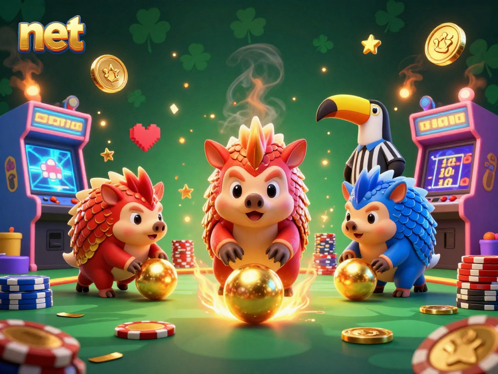 Engage in thrilling gameplay at Net with rival pangolins competing in a vibrant casino setting.