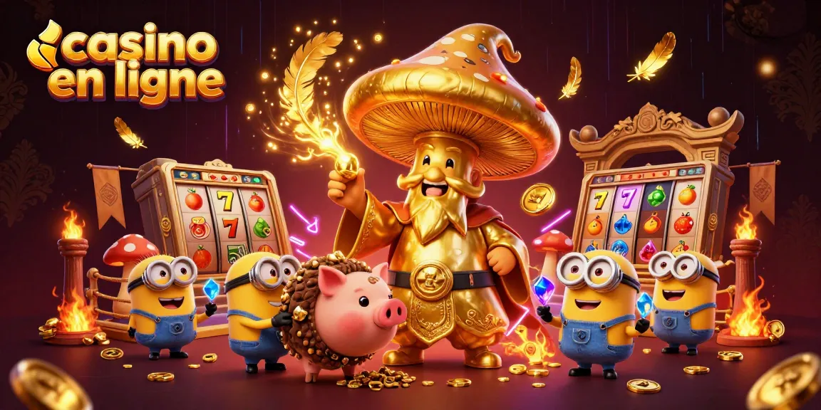 Jouez dans un casino en ligne avec un mage champignon doré et un cochon trésor.