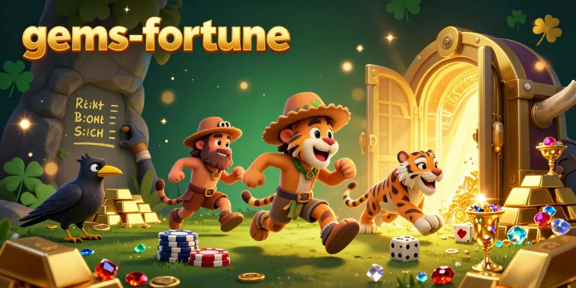 Experience excitement in the gems-fortune casino with cavemen characters showcasing fun and treasures.