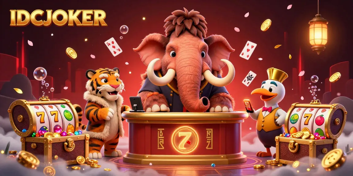 IDCJOKER showcases dynamic casino fun with colorful characters, gold coins, and vibrant gaming elements.