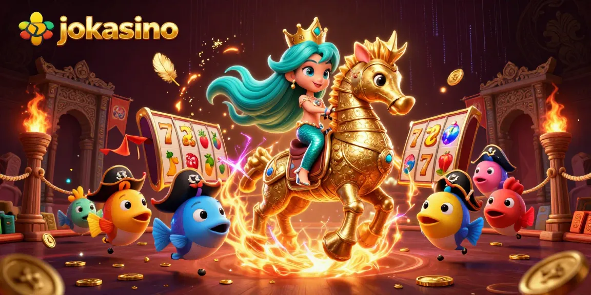 Experience the fun at jokacasino with a captivating mermaid princess and vibrant gaming elements.