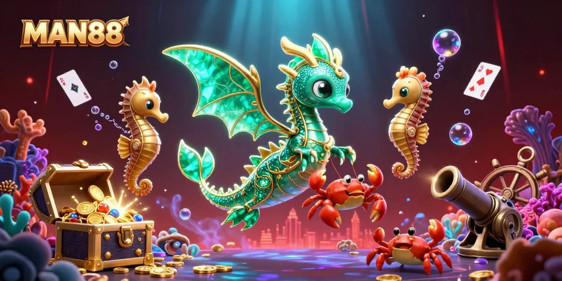 Experience the thrill of winning at MAN88 with an enchanting underwater scene filled with treasures.