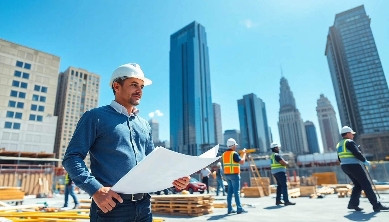 New York City General Contractor discussing project plans with a client on site.