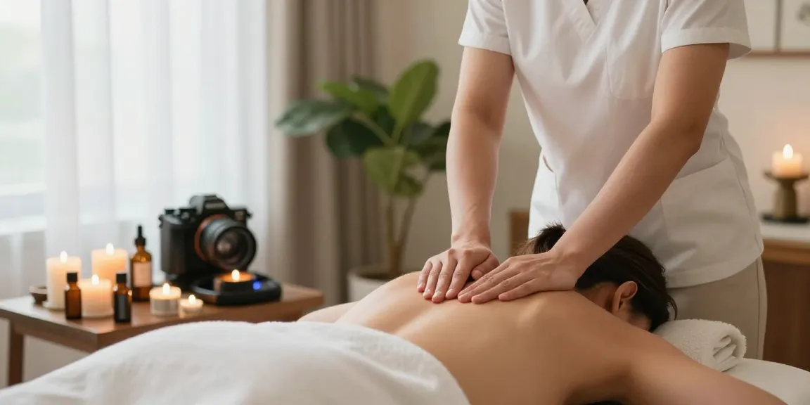 마사지 치료 중인 고객과 전문 마사지사, 편안하고 아늑한 스파 환경