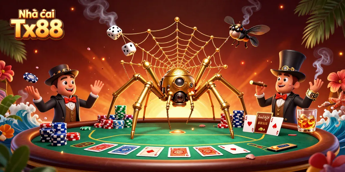 Engage with Nhà cái Tx88 through a dynamic 3D casino illustration featuring an intricate poker scene.