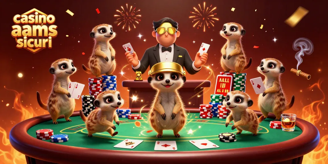 Giocatori in un casino non AAMS sicuri, con divertenti animali che gestiscono l'azione di gioco con carte e fiches.