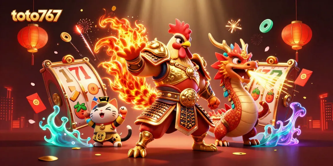 Slot permainan seru toto767 dengan karakter menarik dalam ilustrasi 3D penuh warna.