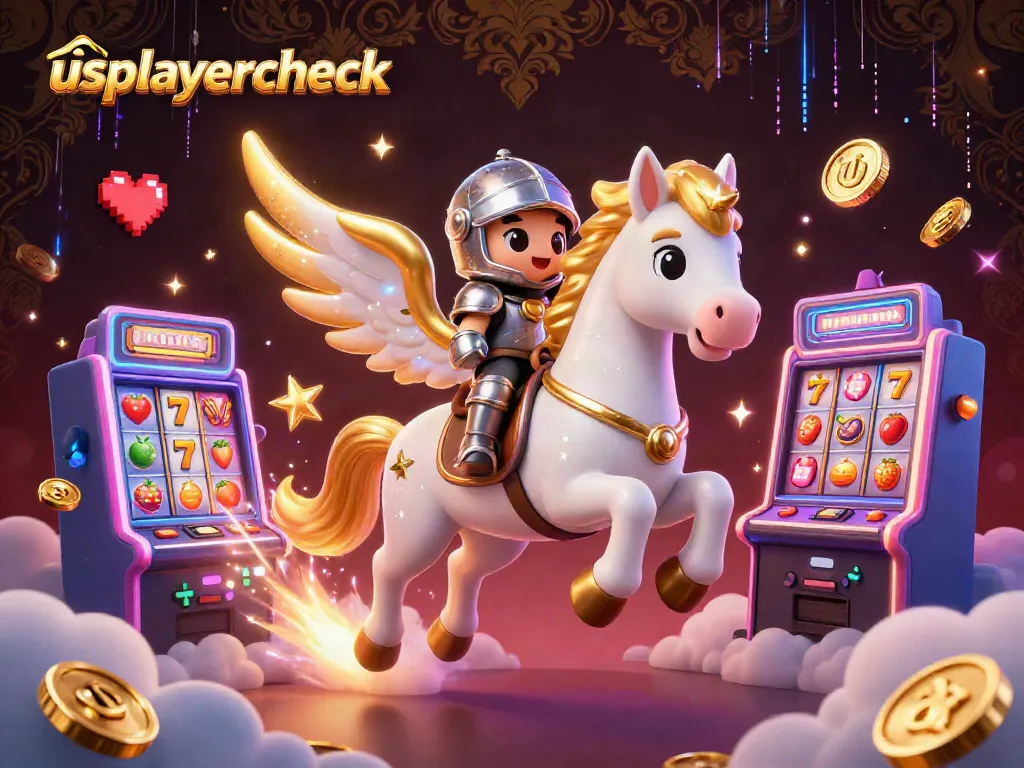 Engage with the thrill of usplayercheck, featuring a celestial horse and slot machines in an energetic casino scene.