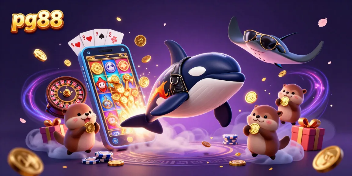 Engage in thrilling gaming adventures with pg88, surrounded by colorful casino elements.