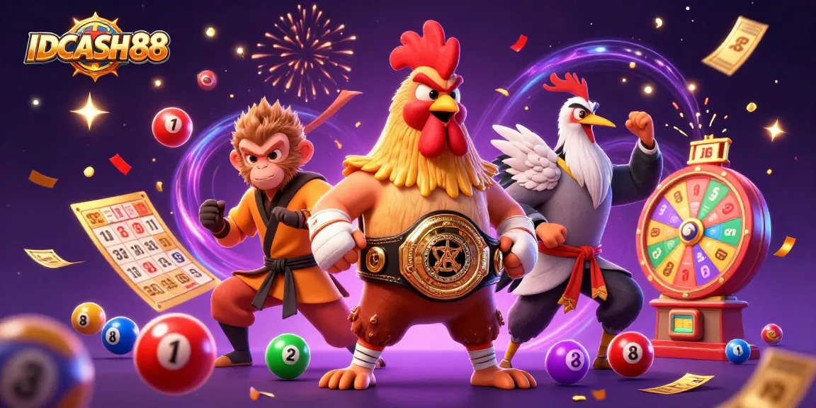 Experience the thrill of winning at IDCASH88, with vibrant lottery elements and dynamic characters.