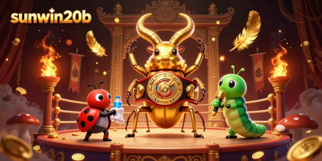 Experience sunwin20b with vibrant 3D illustration of a golden stag beetle in an engaging casino-themed battle.