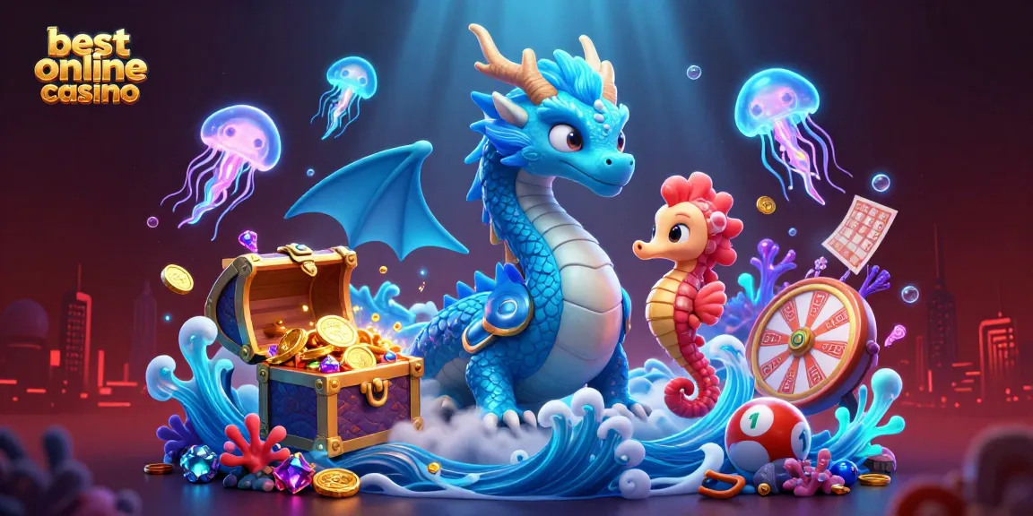 A captivating scene featuring the best online casino with vibrant underwater characters, treasure, and lottery elements.