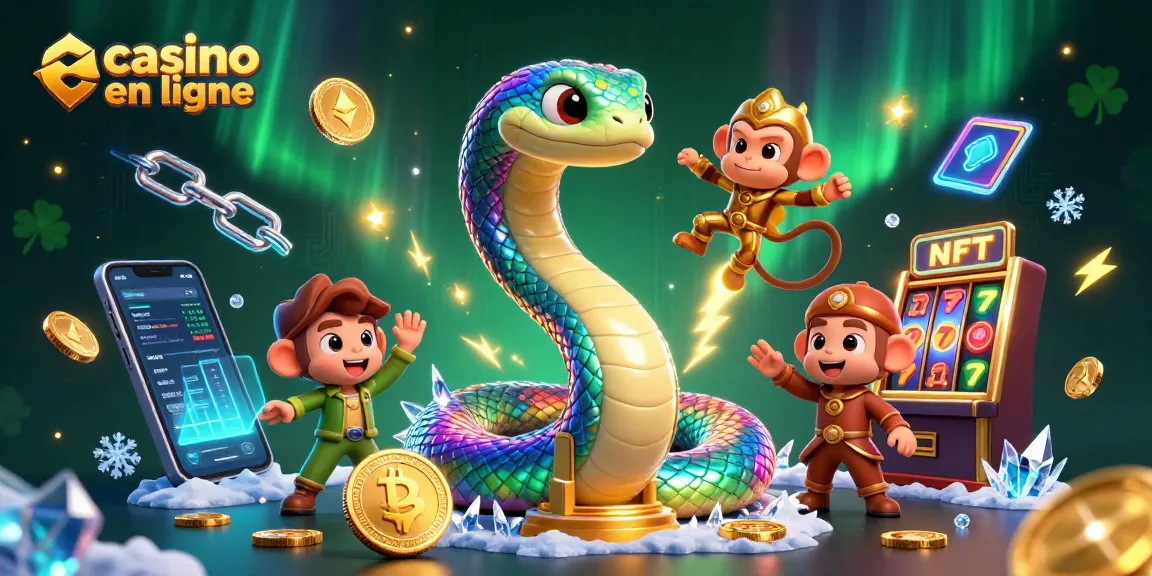 Découvrez le monde passionnant du casino en ligne avec une scène dynamique de serpents et de jetons scintillants.