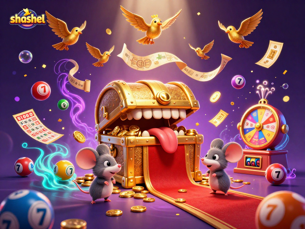 Join the fun with shashel as the golden treasure chest and adventurer mice collide in a thrilling casino scene.