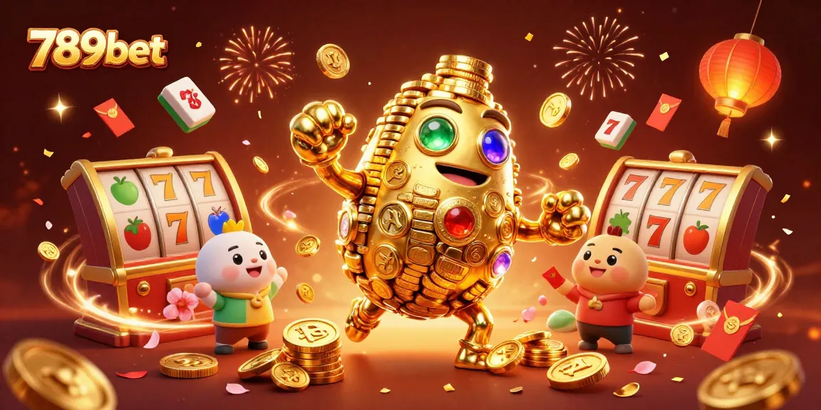 Engage in thrilling online casino gaming with 789bet featuring vibrant slot items and a golden golem.