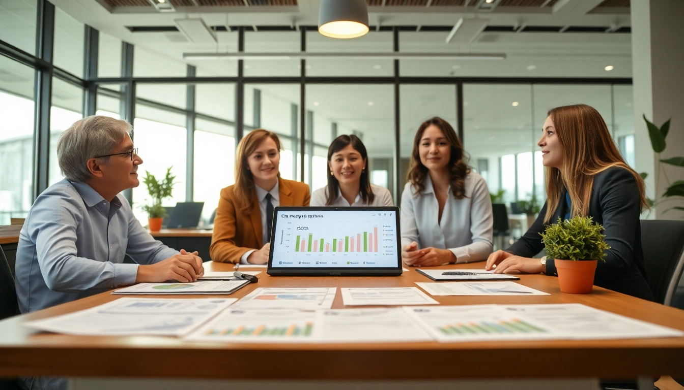 Illustration of change of tenancy business energy discussion in a modern office.