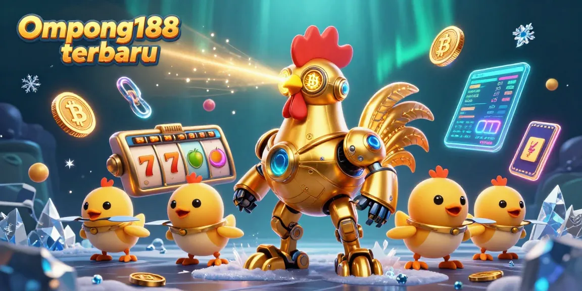 Menggairahkan pengalaman Ompong188 terbaru dengan ilustrasi kasino 3D berfokus pada simbol mesin slot dan karakter yang menarik.