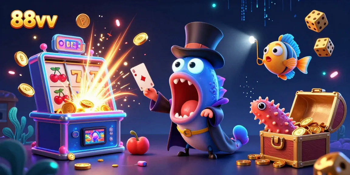 Experience thrilling magic with 88vv as the gulper eel performs card tricks amidst sparkling jackpot treasures.