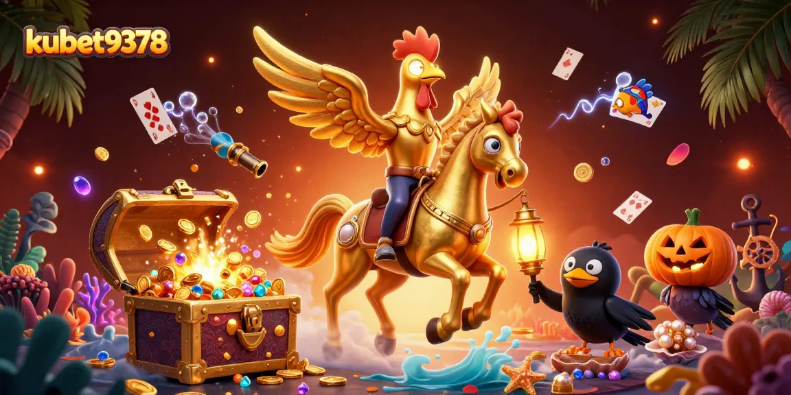 Experience fantastic winnings at kubet9378 with a pulsating casino scene featuring vibrant characters and treasures.